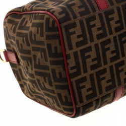Pre Owned Fendi Red Canvas Zucca Jacquard Boston Bag