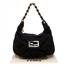 Pre Owned Fendi Black Zucca Canvas Mia Hobo