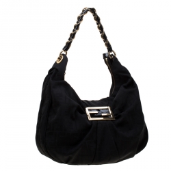 Pre Owned Fendi Black Zucca Canvas Mia Hobo