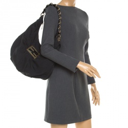 Pre Owned Fendi Black Zucca Canvas Mia Hobo