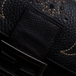 Pre Owned Fendi Dark Brown Embroidered Leather Mini Mama Shoulder Bag 