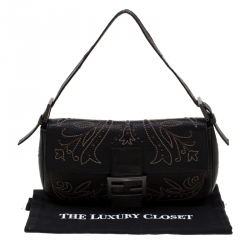 Pre Owned Fendi Dark Brown Embroidered Leather Mini Mama Shoulder Bag 