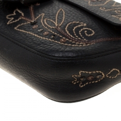 Pre Owned Fendi Dark Brown Embroidered Leather Mini Mama Shoulder Bag 