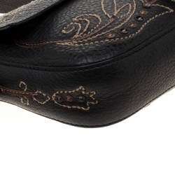 Pre Owned Fendi Dark Brown Embroidered Leather Mini Mama Shoulder Bag 