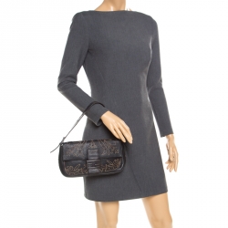 Pre Owned Fendi Dark Brown Embroidered Leather Mini Mama Shoulder Bag 