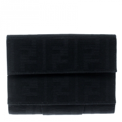 Pre Owned Fendi Black Zucca Canvas Compact Wallet