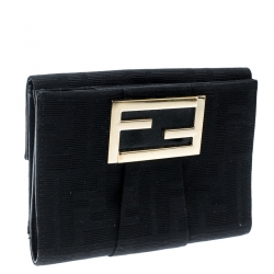 Pre Owned Fendi Black Zucca Canvas Compact Wallet