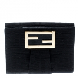 Pre Owned Fendi Black Zucca Canvas Compact Wallet