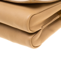 Pre Owned Fendi Beige Pequin Embossed Leather Small Claudia Shoulder Bag