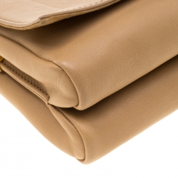 Pre Owned Fendi Beige Pequin Embossed Leather Small Claudia Shoulder Bag