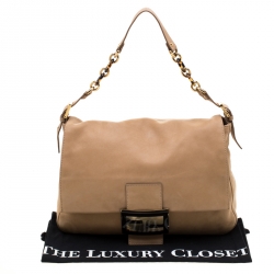 Pre Owned Fendi Beige Iridescent Leather Mama Forever Large Flap Shoulder Bag