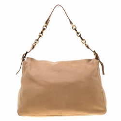 Pre Owned Fendi Beige Iridescent Leather Mama Forever Large Flap Shoulder Bag