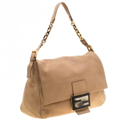 Pre Owned Fendi Beige Iridescent Leather Mama Forever Large Flap Shoulder Bag
