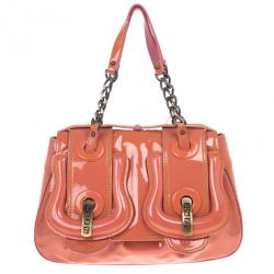 Pre Owned Fendi Orange Patent Leather 'B Bag' Tote