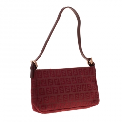 Pre Owned Fendi Red Zucchino Nylon Shoulder Bag