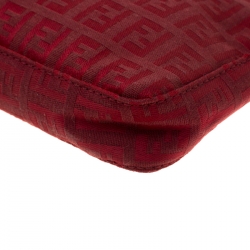 Pre Owned Fendi Red Zucchino Nylon Shoulder Bag