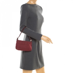Pre Owned Fendi Red Zucchino Nylon Shoulder Bag