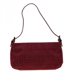 Pre Owned Fendi Red Zucchino Nylon Shoulder Bag