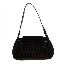 Pre Owned Fendi Black Canvas and Suede Shoulder Bag