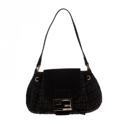 Pre Owned Fendi Black Canvas and Suede Shoulder Bag