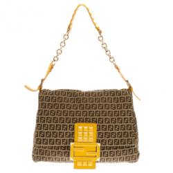 مملوكة مسبقًا Fendi Mahogany And Yellow Zucchino 'Mamma' Studded Shoulder Bag