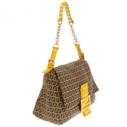 مملوكة مسبقًا Fendi Mahogany And Yellow Zucchino 'Mamma' Studded Shoulder Bag