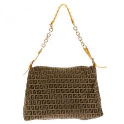 مملو كة مسبقًا Fendi Mahogany And Yellow Zucchino 'Mamma' Studded Shoulder Bag