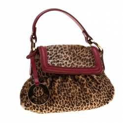 Fendi Brown/Red Pony Hair and Leather Chef Shoulder Bag