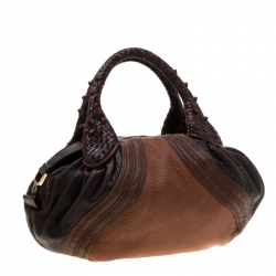 Pre Owned Fendi Brown/Black Pebbled Leather Spy Bag