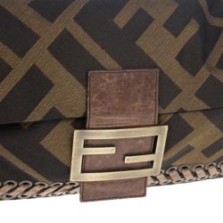 Pre Owned Fendi Brown Chain Zucca Baguette Flap Bag