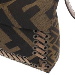 Pre Owned Fendi Brown Chain Zucca Baguette Flap Bag