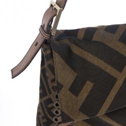 Pre Owned Fendi Brown Chain Zucca Baguette Flap Bag