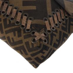 Pre Owned Fendi Brown Chain Zucca Baguette Flap Bag