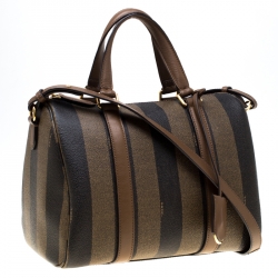 Pre Owned Fendi Tobacco Pequin Coated Canvas Bowler Bag