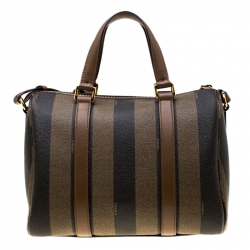Pre Owned Fendi Tobacco Pequin Coated Canvas Bowler Bag