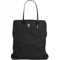 Pre Owned Fendi Black Zucchino Jacquard Tote Bag