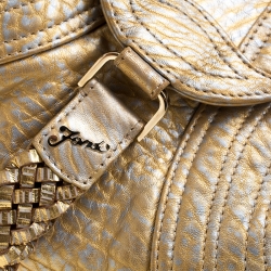 Pre Owned Fendi Gold Holographic Textured Leather Spy Bag