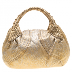Pre Owned Fendi Gold Holographic Textured Leather Spy Bag