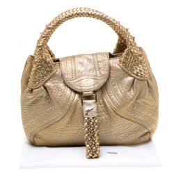 Pre Owned Fendi Gold Holographic Textured Leather Spy Bag