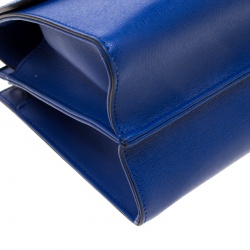 Pre Owned Fendi Blue Textured Leather Mini Demi Jour Shoulder Bag