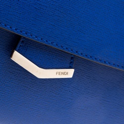 Pre Owned Fendi Blue Textured Leather Mini Demi Jour Shoulder Bag