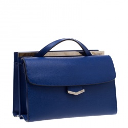 Pre Owned Fendi Blue Textured Leather Mini Demi Jour Shoulder Bag