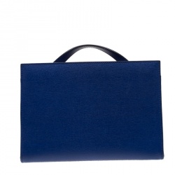 Pre Owned Fendi Blue Textured Leather Mini Demi Jour Shoulder Bag