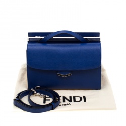 Pre Owned Fendi Blue Textured Leather Mini Demi Jour Shoulder Bag