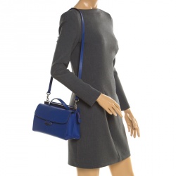 Pre Owned Fendi Blue Textured Leather Mini Demi Jour Shoulder Bag