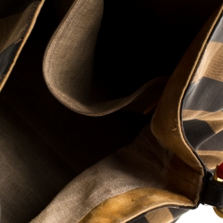 Pre Owned Fendi Tobacco/Red Canvas and Leather Large Pequin Striped Hobo