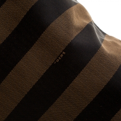 Pre Owned Fendi Tobacco/Red Canvas and Leather Large Pequin Striped Hobo