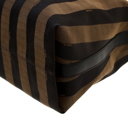 Pre Owned Fendi Tobacco/Red Canvas and Leather Large Pequin Striped Hobo