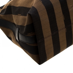 Pre Owned Fendi Tobacco/Red Canvas and Leather Large Pequin Striped Hobo