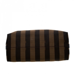 Pre Owned Fendi Tobacco/Red Canvas and Leather Large Pequin Striped Hobo